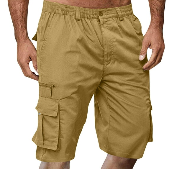 Mens Shorts Cargo, Elastic Waist Bermuda Shorts Summer Casual Loose Fit Multi Pockets Outdoor Jogger Short Cargos Light Brown XL