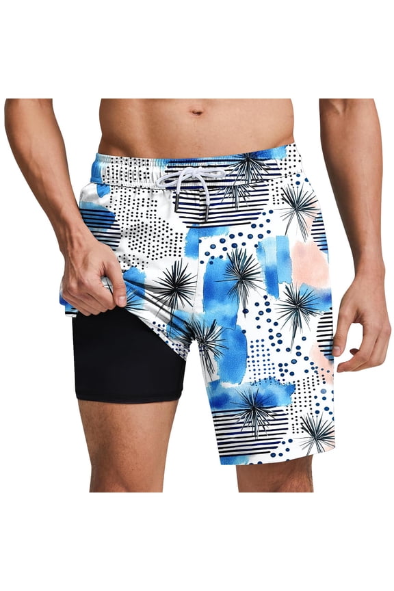 Mens Shorts Cargo Men Swim Trunks with Compresssion Liner 7 Inch Inseam Board Shorts Bathing Suits with Zipper Pockets