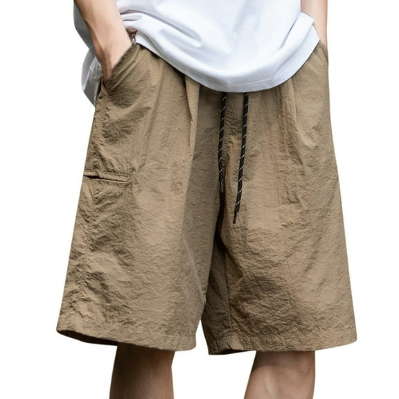 Mens Shorts Cargo Qiggri Men's Fashion Casual Solid Color Elastic Waist Casual Half Shorts Pants Mens Shorts Athletic