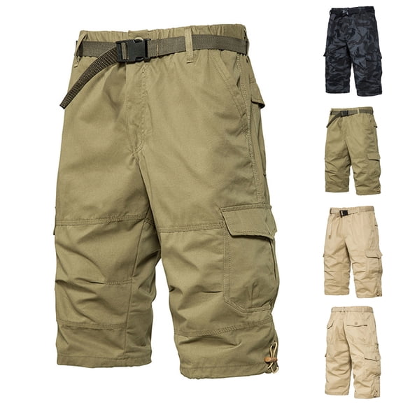 Mens Shorts Cargo Shorts for Men, Cargo Shorts for Men Stretch Waist Cotton Hiking Short Casual Solid Zipper Button Pockets Cropped Cargo Shorts