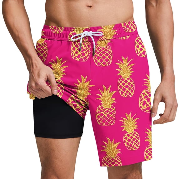 Mens Shorts Cargo Swim Trunks with Compression Liner Swim Shorts 7" Swimming Trunks Stretch 7 Inch Swim Suitss Quick Dry