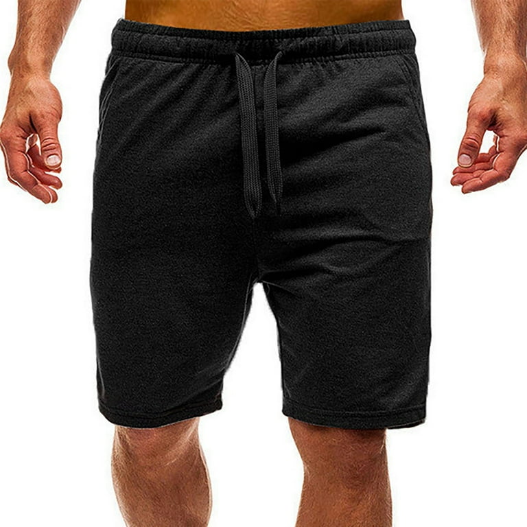 Mens Shorts Casual 6 Inch Inseam Elastic Waist Boys Shorts Loose Walking Summer Shorts Sports with Pockets Black