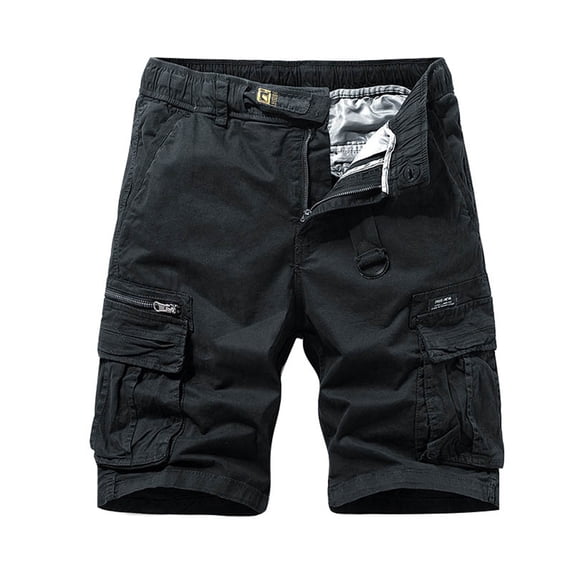 Mens Shorts Casual Cargo Stretch Waist Summer Beach Work Nine Short Pants for Men Black