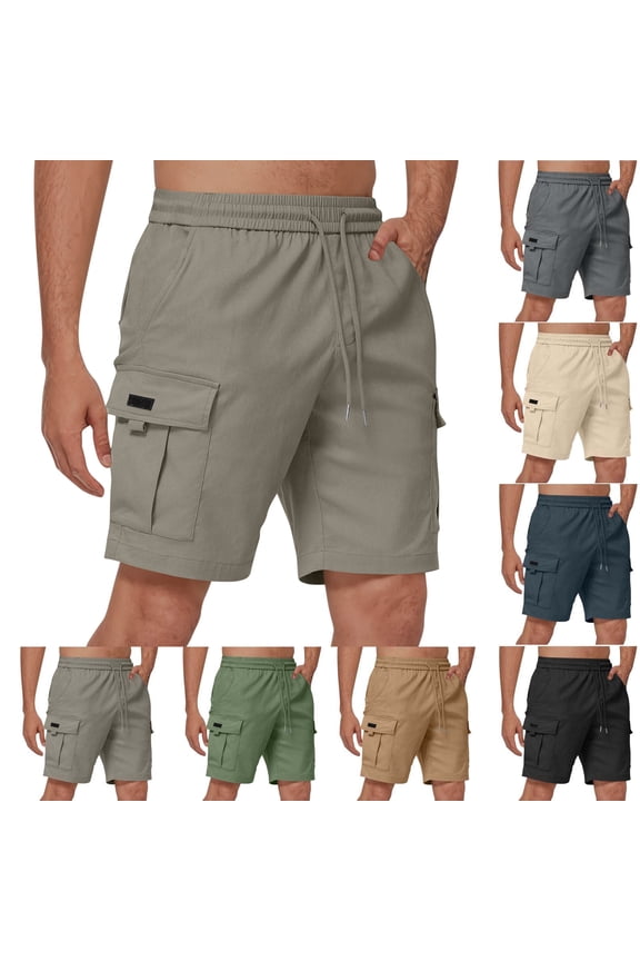 Mens Shorts Casual Casual Elastic waist Solid Knee Length Cargo With Pocket Straight Short Pants