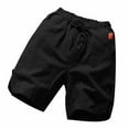 thumbnail image 1 of Mens Shorts Casual Cotton Linen Slim Beach Loose Tracksuit Short Pants for Men Black, 1 of 3