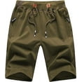 thumbnail image 1 of Mens Shorts Casual Drawstring Zipper Pockets Elastic Waist Armygreen 36, 1 of 8