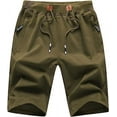 thumbnail image 1 of Mens Shorts Casual Drawstring Zipper Pockets Elastic Waist Armygreen 46, 1 of 8