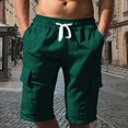 thumbnail image 1 of Mens Shorts Casual Elastic Waist Drawstring Lightweight Summer Beach Cargo Shorts Dark Green XL, 1 of 5