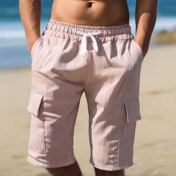 Mens Shorts Casual Elastic Waist Drawstring Lightweight Summer Beach Cargo Shorts Pink 3XL