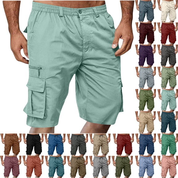 Mens Shorts Casual Fashion Solid Cargo Shorts With Multi-pocket Elastic Waist Pants Short Pants
