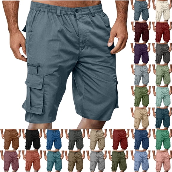 Mens Shorts Casual Fashion Solid Cargo Shorts With Multi-pocket Elastic Waist Pants Short Pants