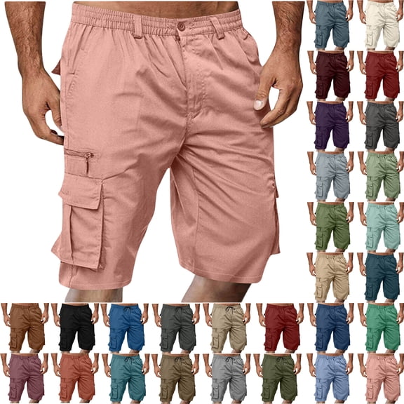 Mens Shorts Casual Fashion Solid Cargo Shorts With Multi-pocket Elastic Waist Pants Short Pants