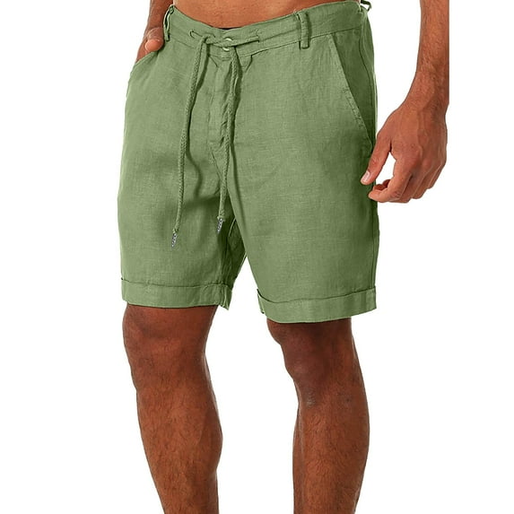 Wo-Fusoul Men's Linen Blend Shorts with Drawstring, 5" Casual Wear