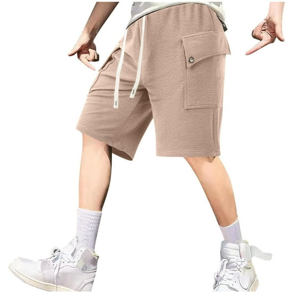 Mens Shorts Casual Qiggri Men Solid Color Casual Fashion With Pockets Lacing Waist Short Pants Mens Work Shorts