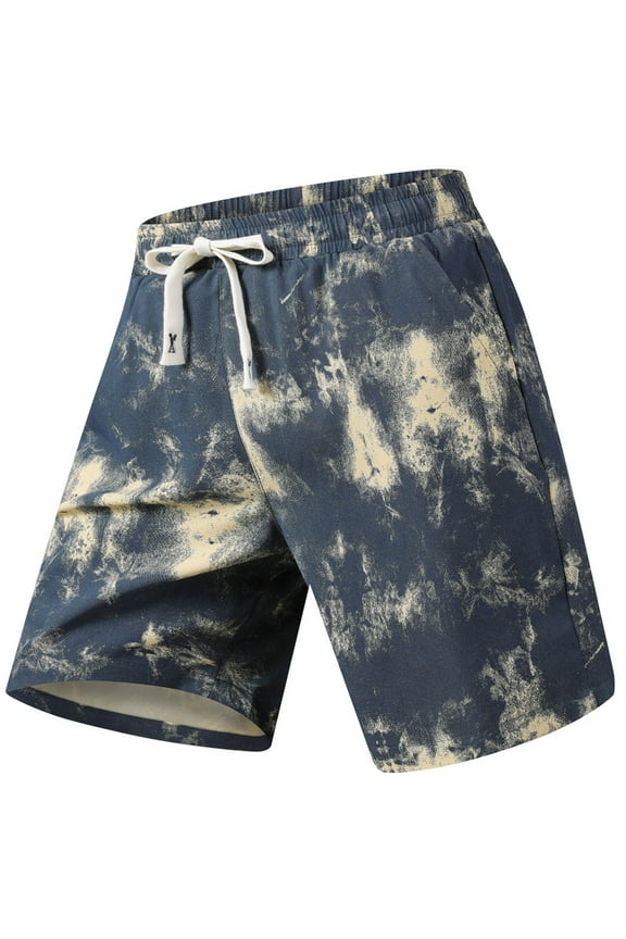 Mens Shorts Casual Shorts Loose Fit Straight Leg Tie Dye Elastic Waist Breathable Blue L