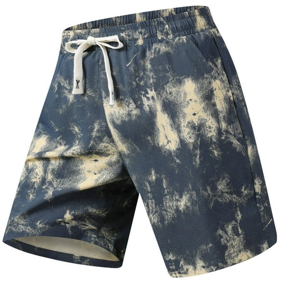 Mens Shorts Casual Shorts Loose Fit Straight Leg Tie Dye Elastic Waist Breathable Blue L