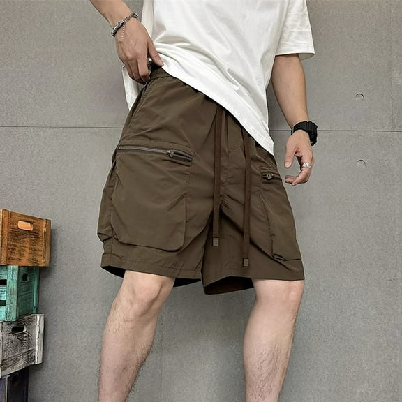 Mens Shorts Casual Solid Color Casual Drawstring Pockets Elastic Loose Sports Shorts Shorts for Men Coffee M