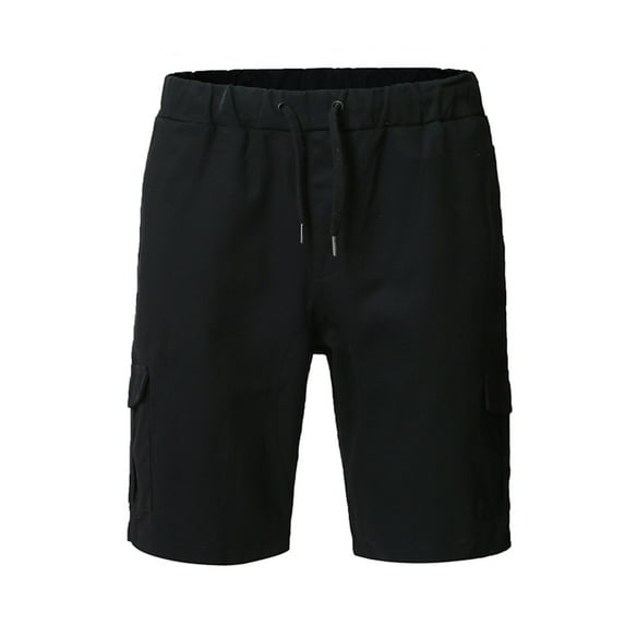 Mens Shorts Casual Solid Color Pocket High Waist Drawstring Knee Length Shorts Pants with Multi Pockets