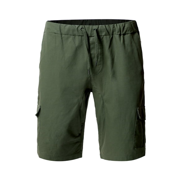 Mens Shorts Casual Solid Color Pocket High Waist Drawstring Knee Length Shorts Pants with Multi Pockets