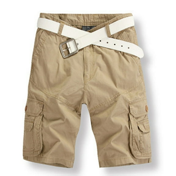 Mens Shorts Casual Solid Fashion Zipper Button Pockets Cropped Cargo Shorts Cargo Shorts for Men Khaki M