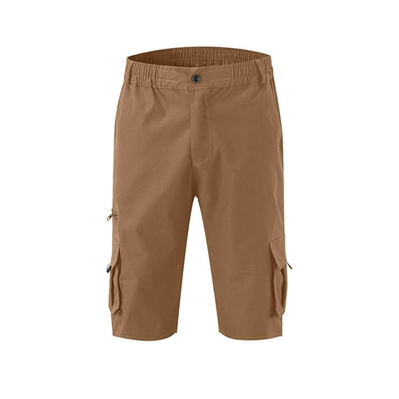 Mens Shorts Casual Solid Knee Length Cargo Pants With Pocket Straight Button Zipper Shorts