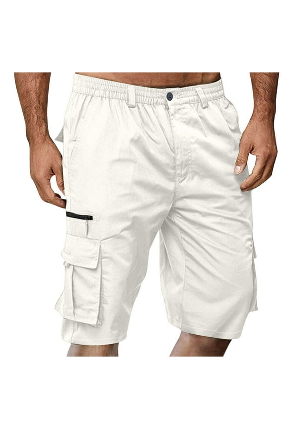 Mens Shorts Casual Solid Knee Length Cargo Pants With Pocket Straight Button Zipper Shorts