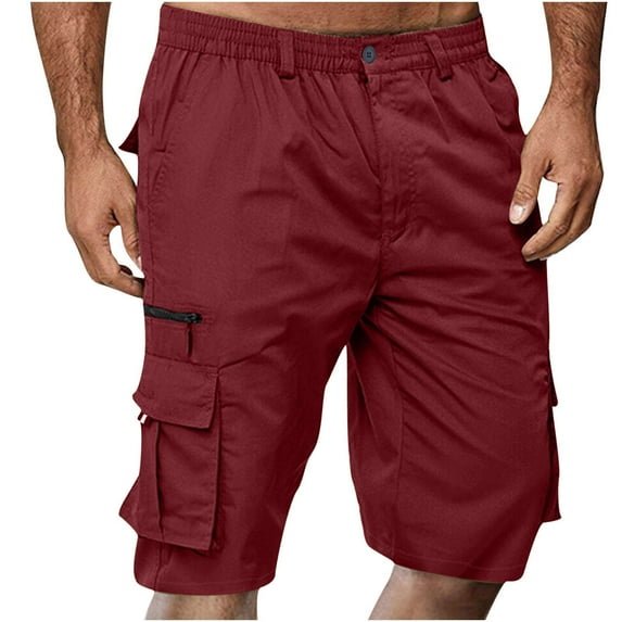 Mens Shorts Casual Solid Knee Length Cargo Pants With Pocket Straight Button Zipper Shorts