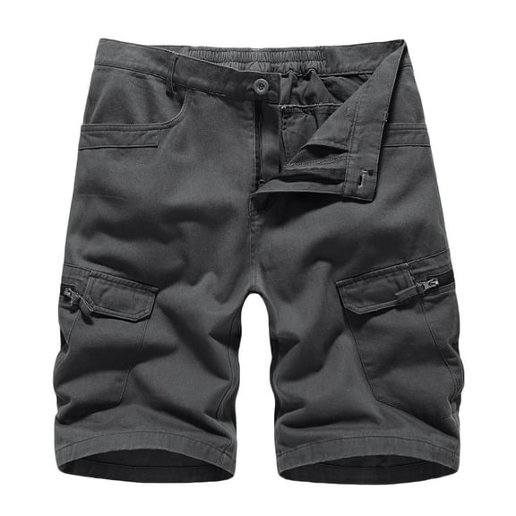 Mens Shorts Casual Solid Zipper Button Multiple Pockets Cropped Cargo Shorts