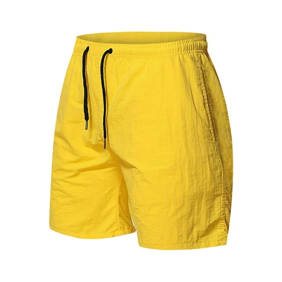 Mens Shorts Casual Summer Beach Drawstring Linen Cotton Short with Pockets and Elastic Waist Solid Color Classic Fit 11 Inch Inseam Yellow A XL