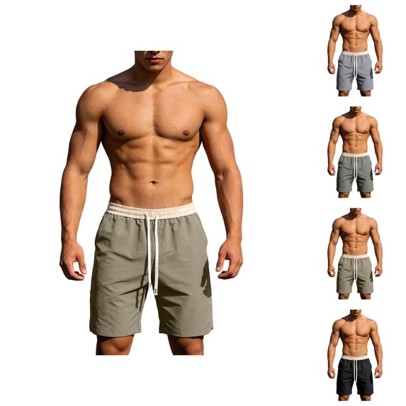 Mens Shorts Casual Summer Elastic Waist Drawstring Straight Leg Lightweight Knee Length Athletic Shorts with Pockets