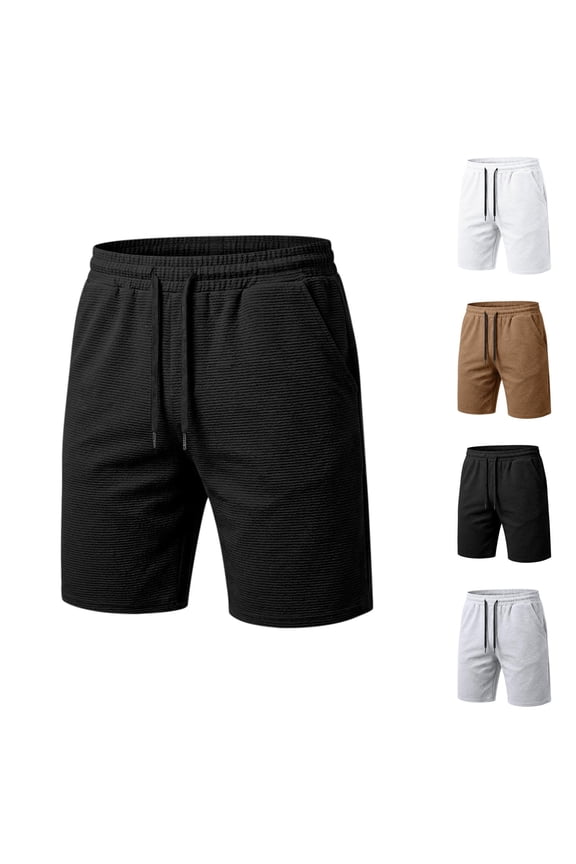 Mens Shorts Casual Summer Elastic Waist Textured Straight Leg Loose Fit Lightweight Beach Shorts with Pockets