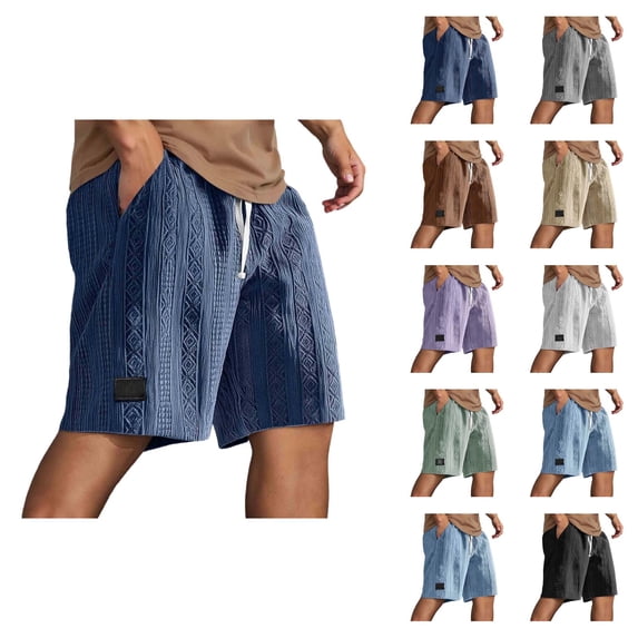 Mens Shorts Casual Summer Elastic Waist Textured Wide Straight Leg Loose Fit Lounge Shorts with Pockets