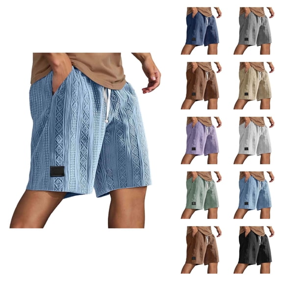 Mens Shorts Casual Summer Elastic Waist Textured Wide Straight Leg Loose Fit Lounge Shorts with Pockets