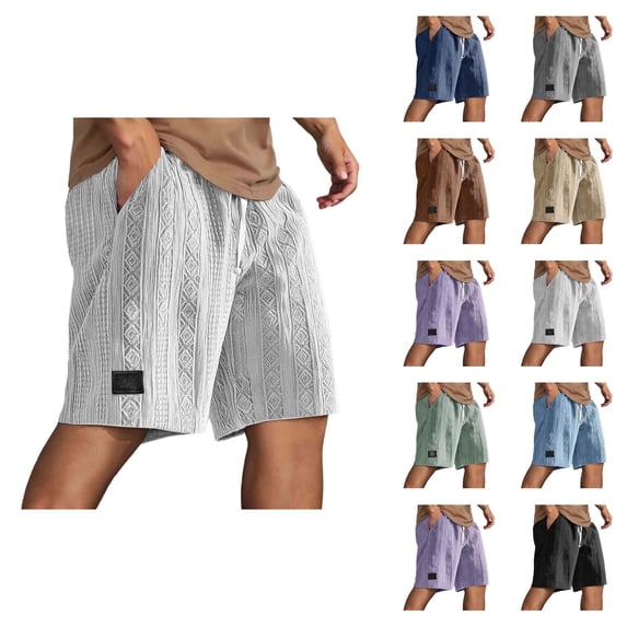 Mens Shorts Casual Summer Elastic Waist Textured Wide Straight Leg Loose Fit Lounge Shorts with Pockets