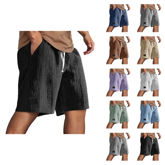 Mens Shorts Casual Summer Elastic Waist Textured Wide Straight Leg Loose Fit Lounge Shorts with Pockets