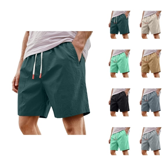 Mens Shorts Casual Summer Elastic Waist Wide Straight Leg Loose Fit Lightweight Bermuda Walking Shorts with Pockets