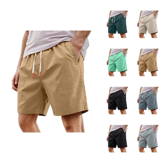 Mens Shorts Casual Summer Elastic Waist Wide Straight Leg Loose Fit Lightweight Bermuda Walking Shorts with Pockets
