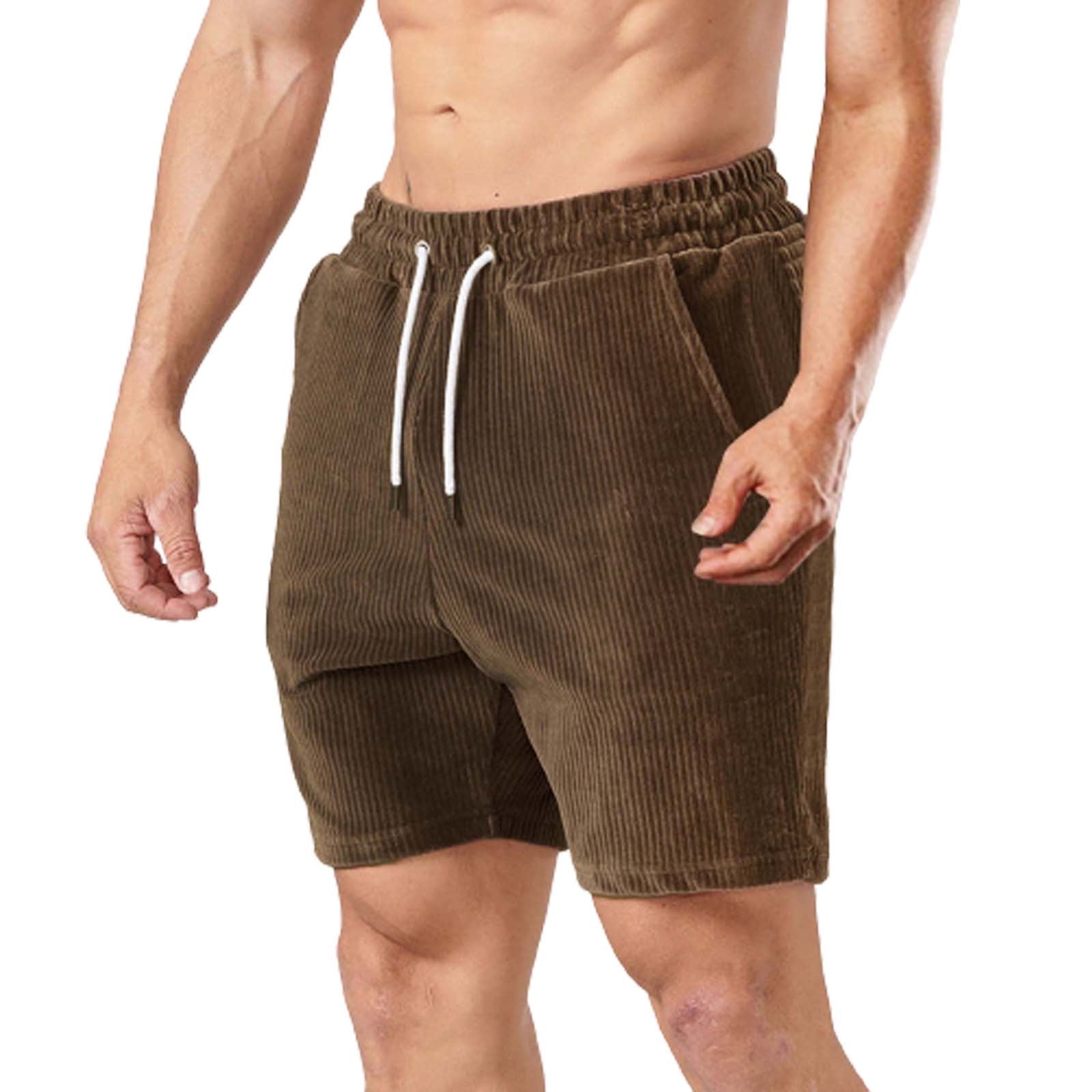 【DEARMINE】Put Corduroy Short Pants Mens Shorts Casual Work Fashion Slim Five Beach Corduroy