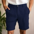 thumbnail image 1 of Mens Shorts Casual Cotton Linen Solid Color Button-Front Zipper Pocket Bermuda Shorts Navy XL, 1 of 6