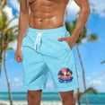 thumbnail image 1 of Mens Shorts Casual Hawaiian Print Elastic Waist Drawstring Beach Shorts Sky Blue XXXL, 1 of 5