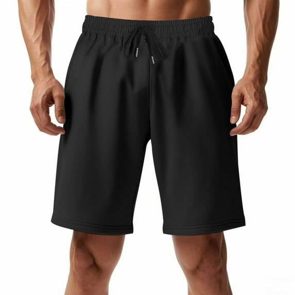 Mens Shorts Elastic Waist Drawstring Solid Color Breathable Summer Beach Shorts with Pockets Hiking Shorts