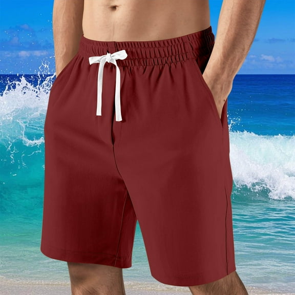 Mens Shorts Men's Casual Shorts Elastic Waist Drawstring Lightweight Outdoor Summer Beach Shorts with Pockets Hiking Shorts