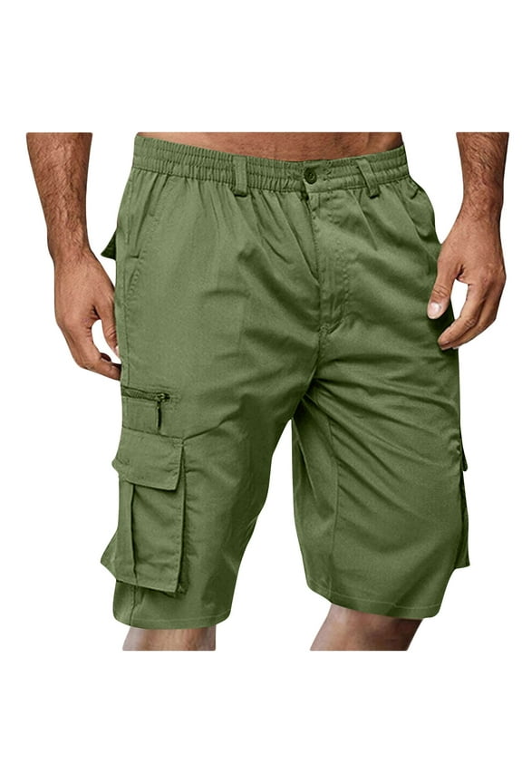 Mens Shorts Clearance,Mens Casual Solid With Multi-Pocket Button Zipper Elastic Waist Shoort Pants