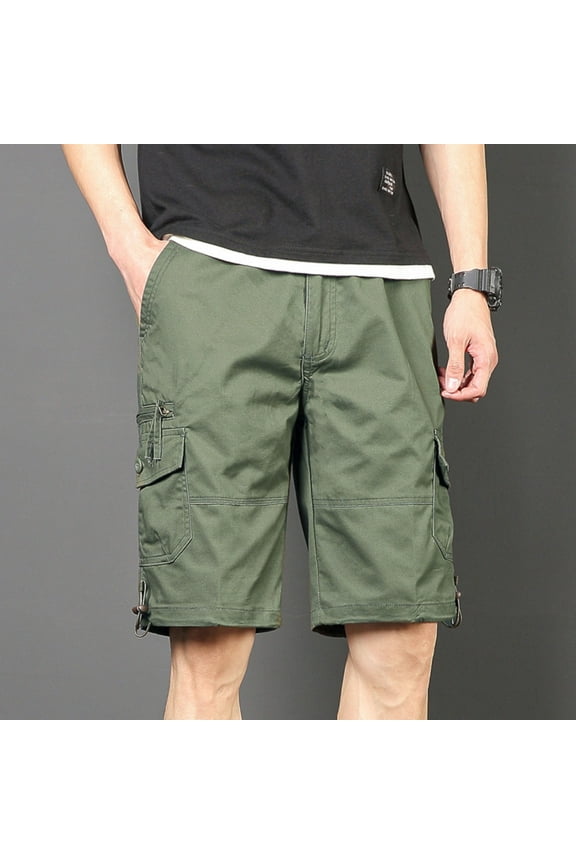Mens Shorts Clearance Multi-Pocket Button-Front Zipper Outdoor Shorts Cargo Bermuda Shorts Army Green XXXXL