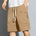 thumbnail image 1 of Mens Shorts Solid Color Training Elastic Waist Zipper Pocket Bermuda Shorts Khaki XL, 1 of 6