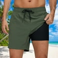 thumbnail image 1 of Mens Shorts Elastic Waist Beach Pants Zipper Pockets Solid Color Casual Loose Double Layer Exercise Shorts Pants, 1 of 4