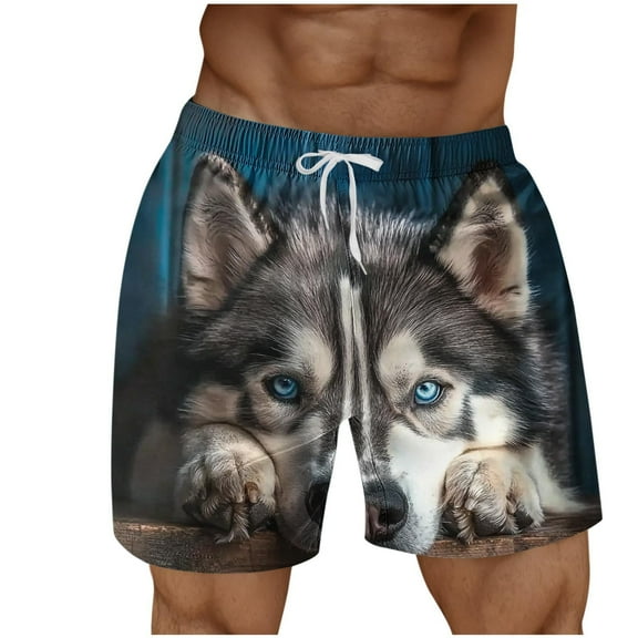 Mens Shorts Clearance under $10 Elastic Waist Drawstring Casual Dog Print Shorts with Pockets Beach Pants Dark Blue L