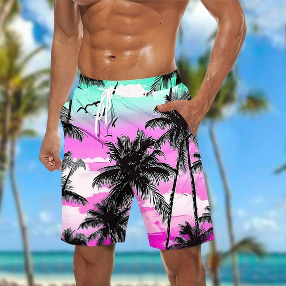 Mens Shorts Elastic Waist Drawstring Casual Print Shorts Pockets Beach Shorts with Pockets Hiking Short