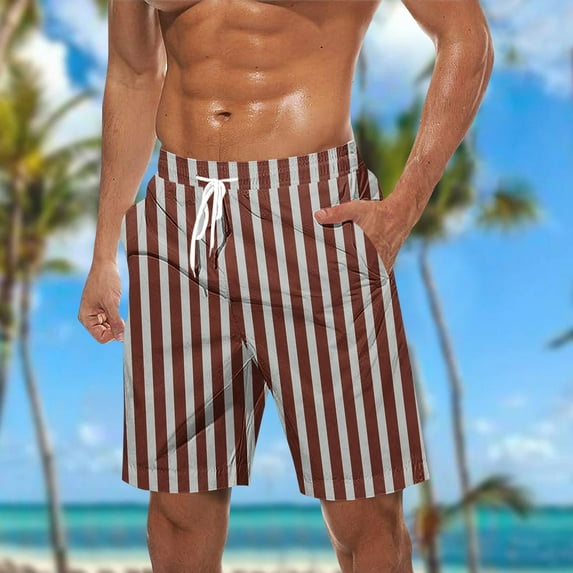 Mens Shorts Clearance under $10 Elastic Waist Drawstring Casual Stripe Print Shorts Beach Shorts with Pockets Hiking Short