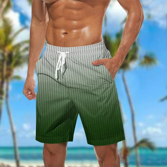 Mens Shorts Clearance under $10 Elastic Waist Drawstring Gradient Stripe Casual Print Beach Shorts with Pockets Hiking Short